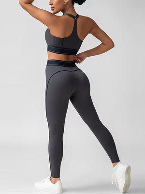 Set leggings + sports bra color-blocking Grey Mimfurn