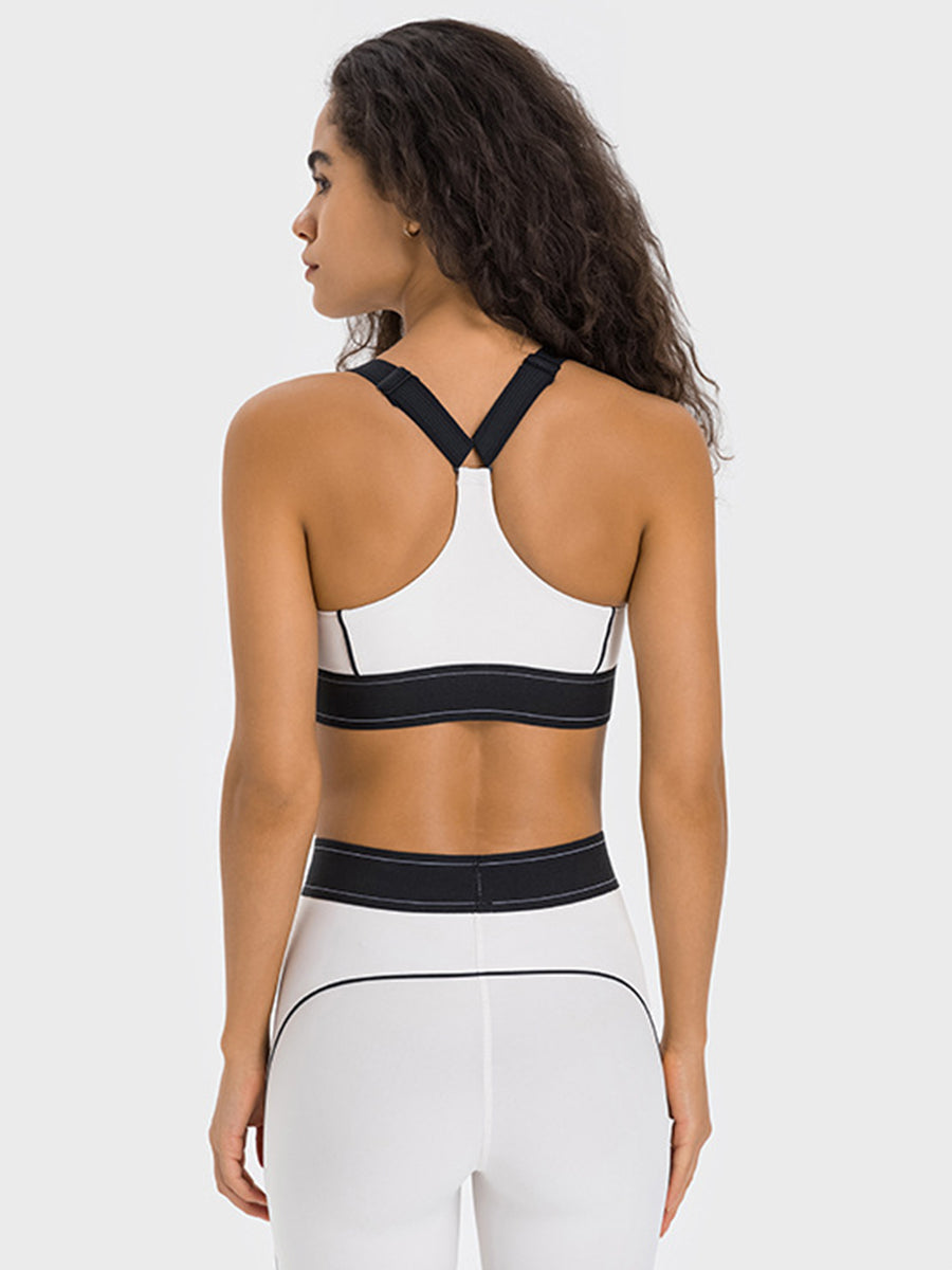 Set leggings + sports bra color-blocking -White Mimfurn