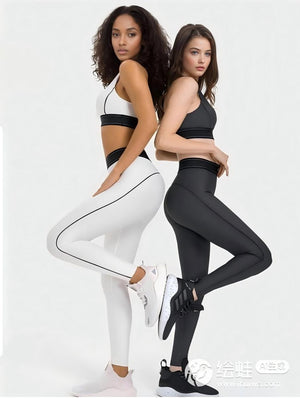 Set leggings + sports bra color-blocking -White Mimfurn