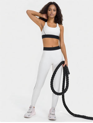 Set leggings + sports bra color-blocking -White Mimfurn