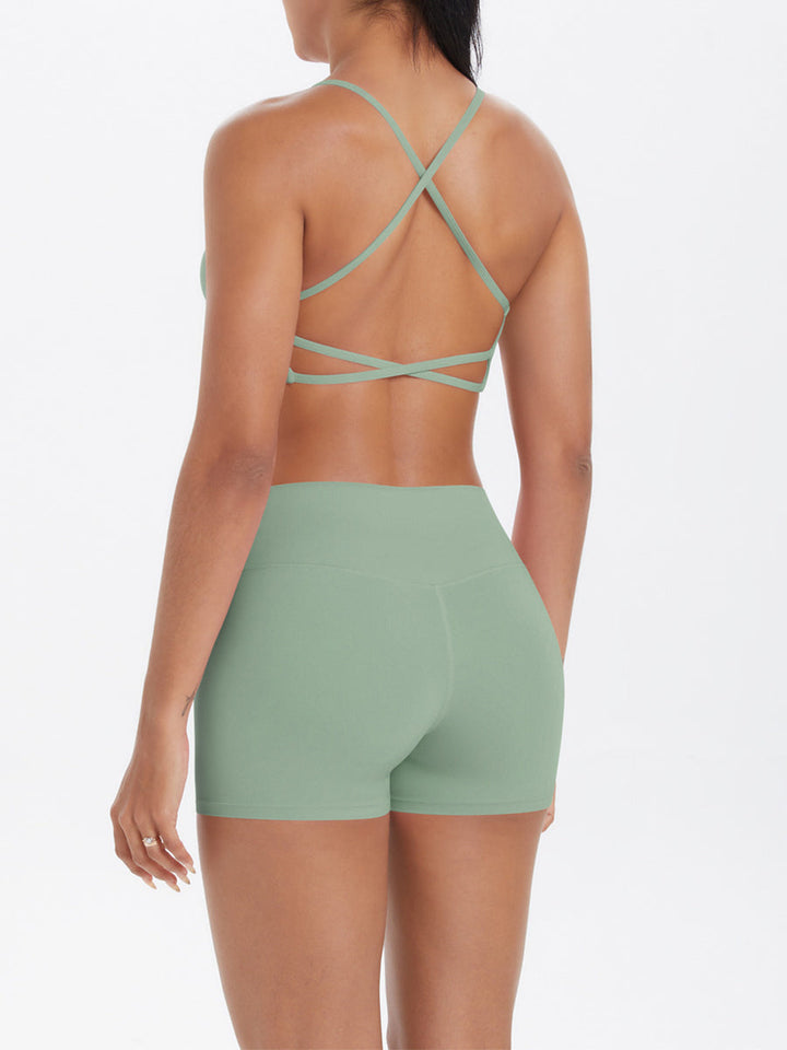 Yoga Shorts + Sports Bra Cross Black Mimfurn