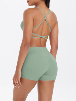 Yoga Shorts + Sports Bra Cross Black Mimfurn