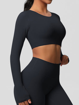 Yoga Long Sleeved Tops-Black Mimfurn