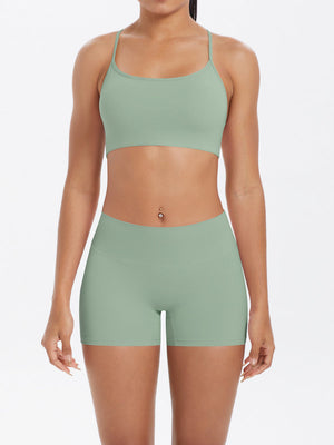 Yoga Shorts + Sports Bra Cross Black Mimfurn