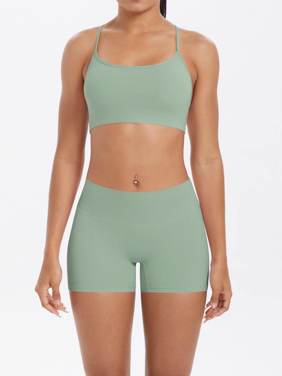Yoga Shorts + Sports Bra Cross Black Mimfurn