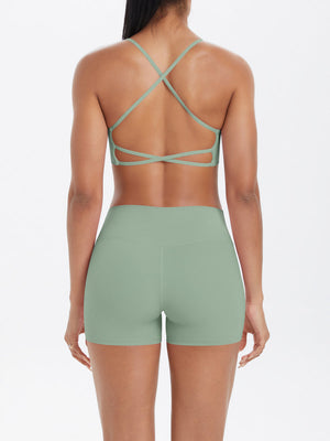 Yoga Shorts + Sports Bra Cross Black Mimfurn