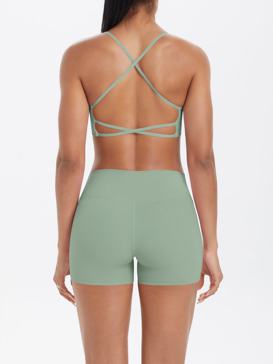 Yoga Shorts + Sports Bra Cross Black Mimfurn