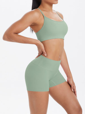 Yoga Shorts + Sports Bra Cross Black Mimfurn