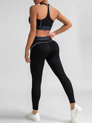 Set leggings + sports bra color-blocking -Black Mimfurn