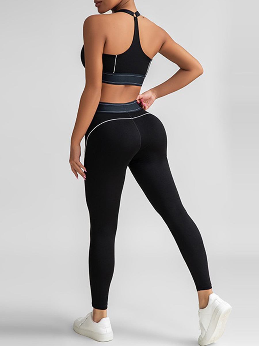 Set leggings + sports bra color-blocking -Black Mimfurn
